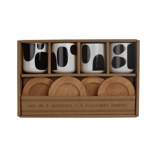 Set 4 skodelic z bambusovimi podstavki